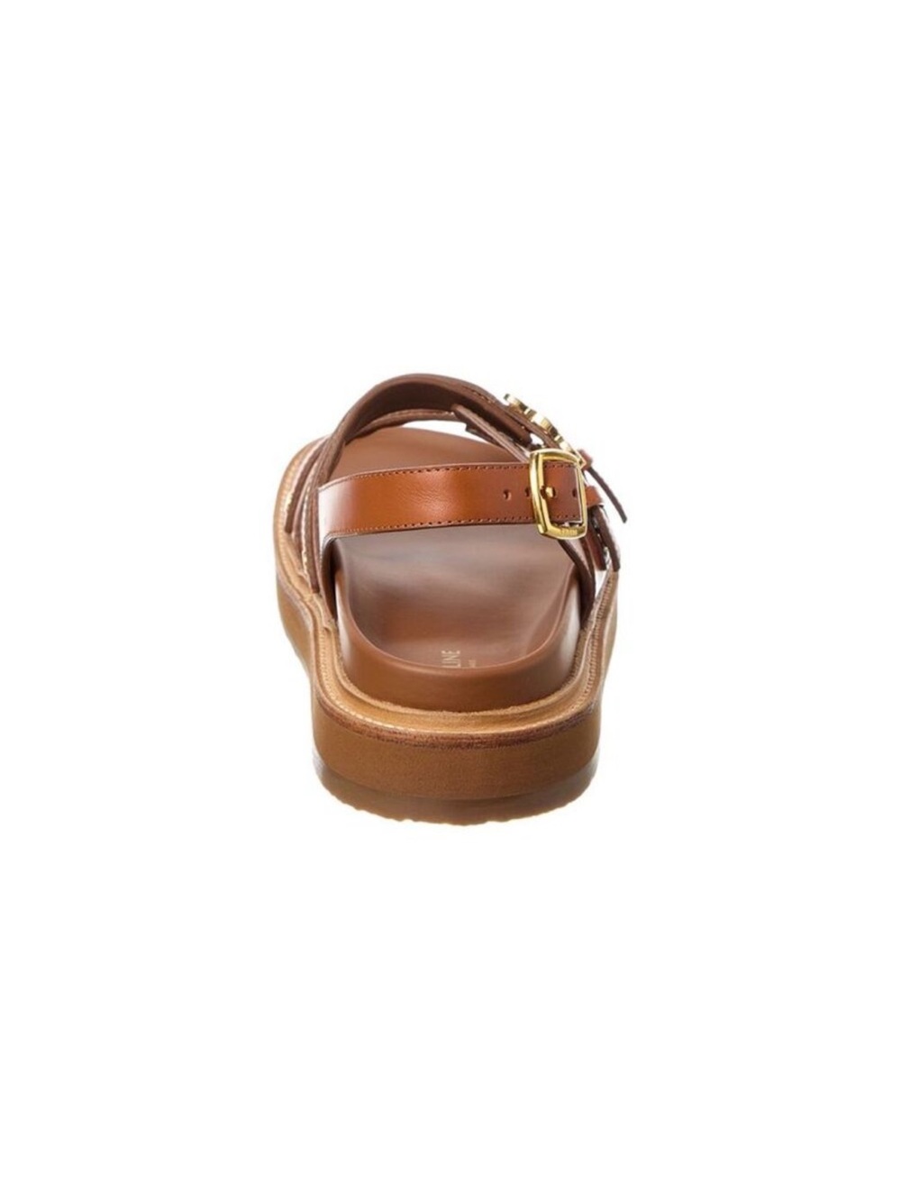 Celine Triomphe  Leather Brown Double-Strap Slingback Sandal with Gold Accent - Picture 3 of 16